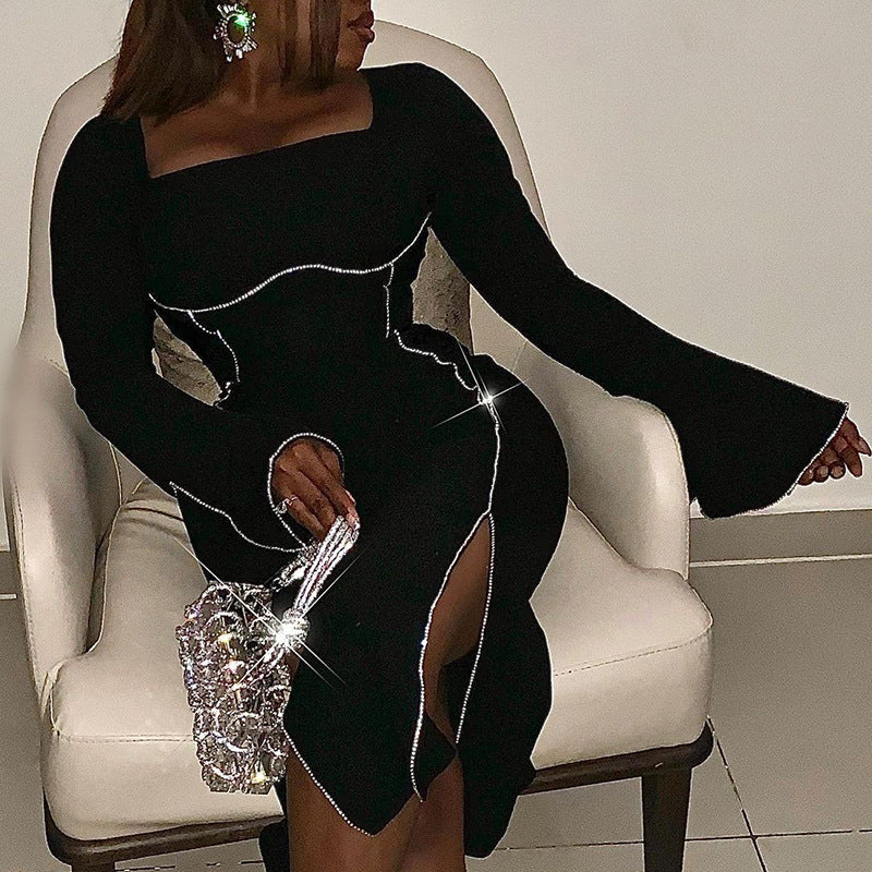 Diamond Long Sleeve Split Dress