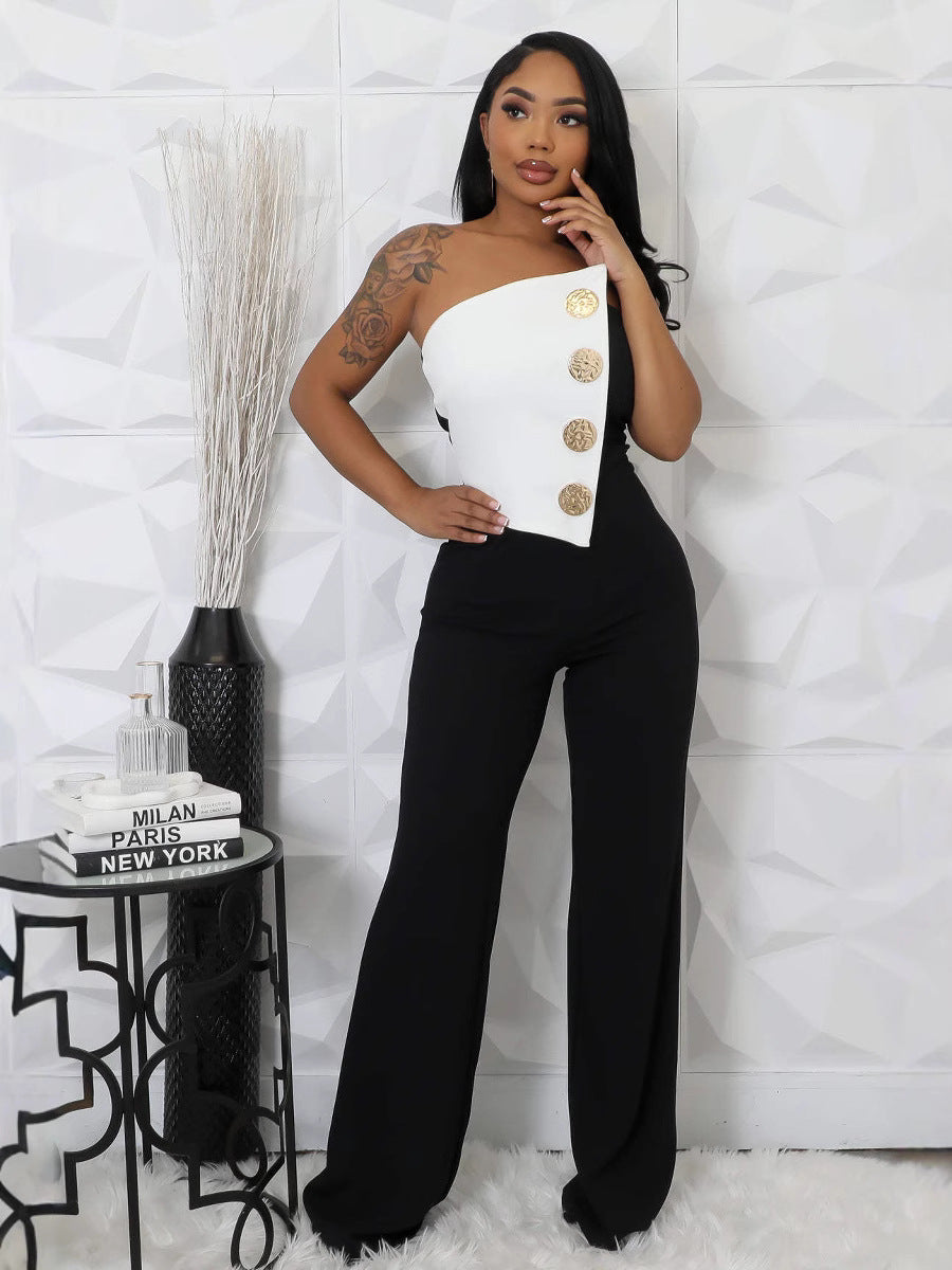 Sleeveless Big Button Sleeveless Sport Jumpsuit