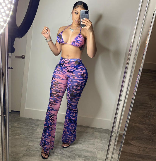 Sexy Printed Swimsuit Mesh 3 Piece Set