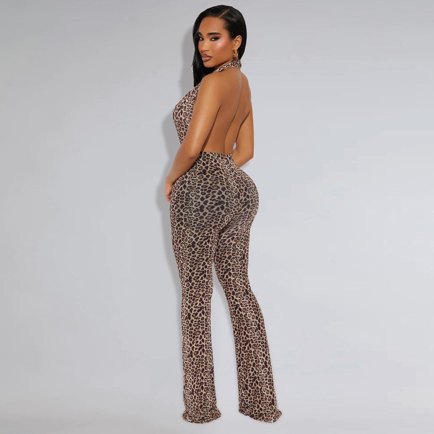 Leopard print Backless Jumpsuit