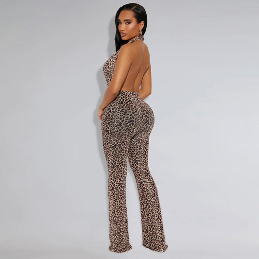 Leopard print Backless Jumpsuit