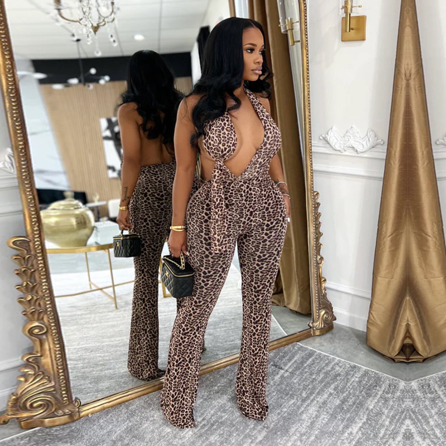 Leopard print Backless Jumpsuit