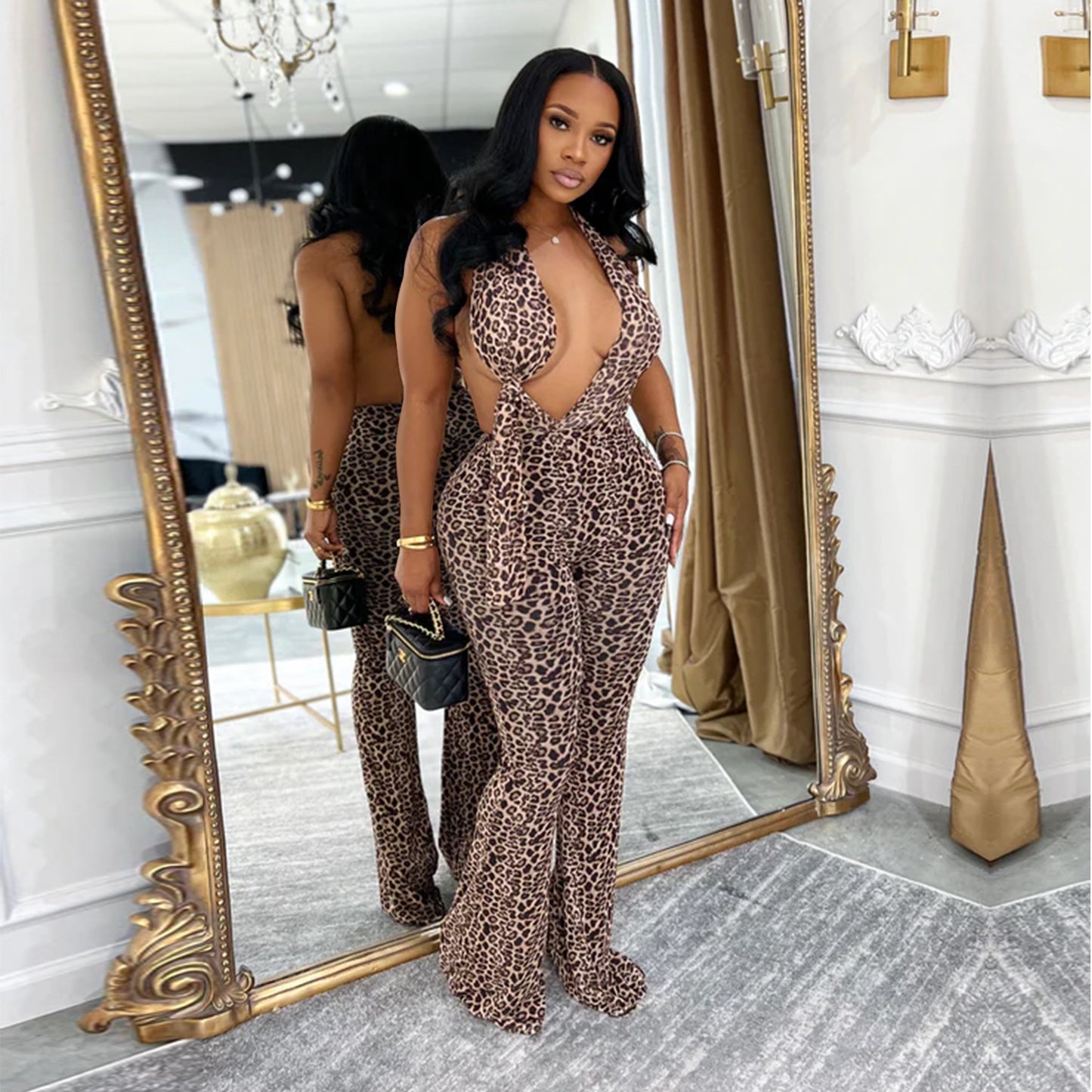 Leopard print Backless Jumpsuit