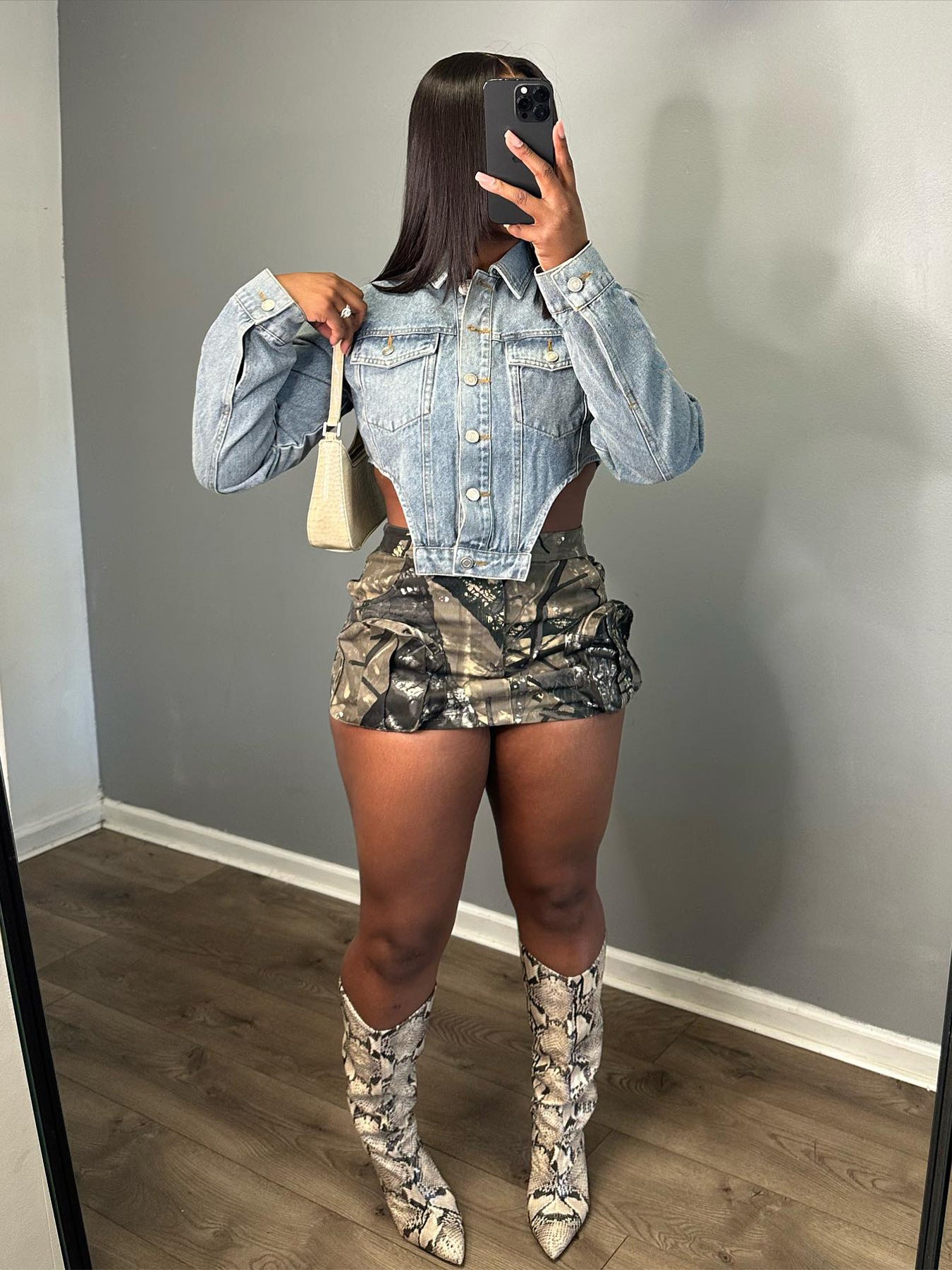 Irregular Side Cutout Short Denim Top