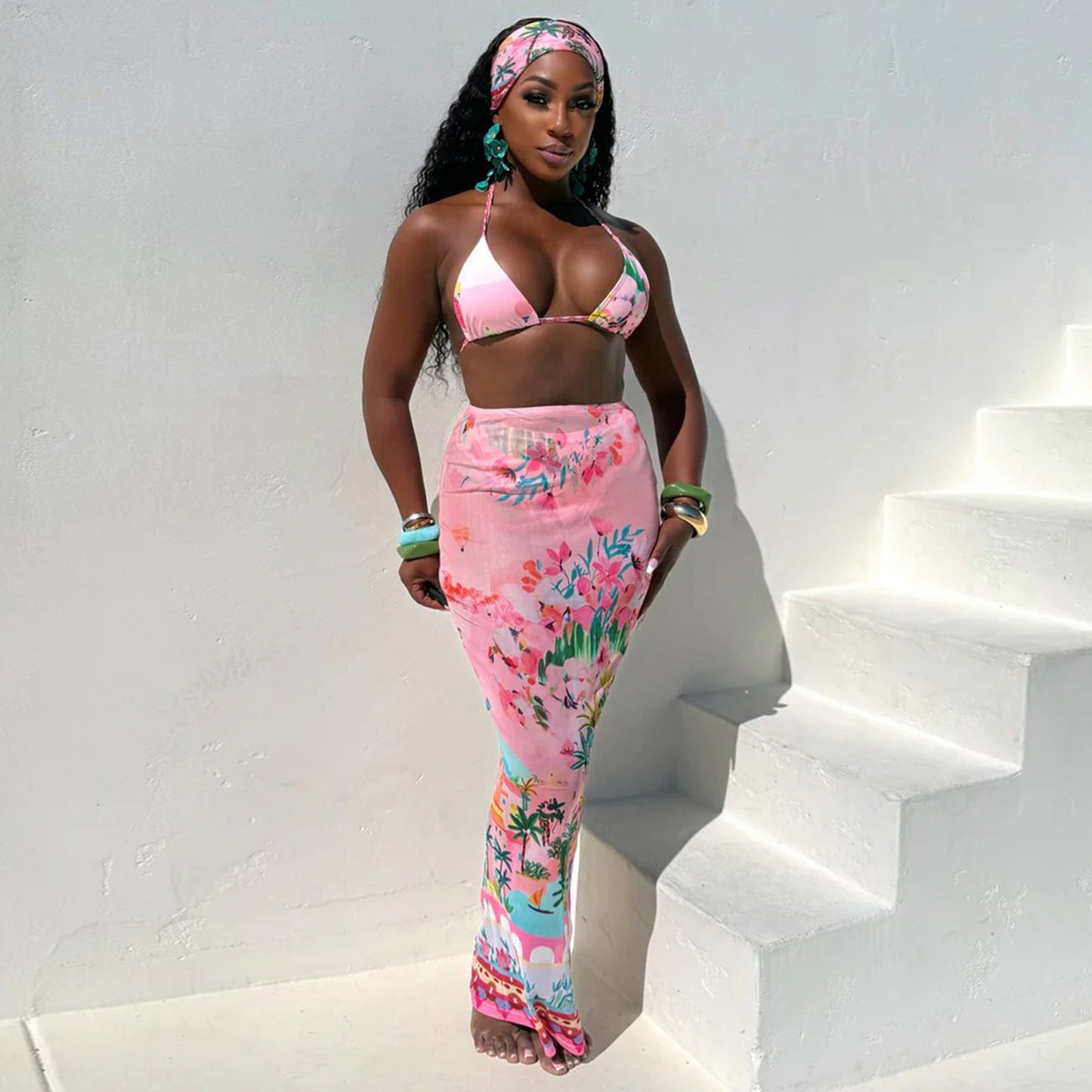 Printed Bikini Swimsuit 3 Piece Set