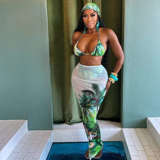 Printed Bikini Swimsuit 3 Piece Set