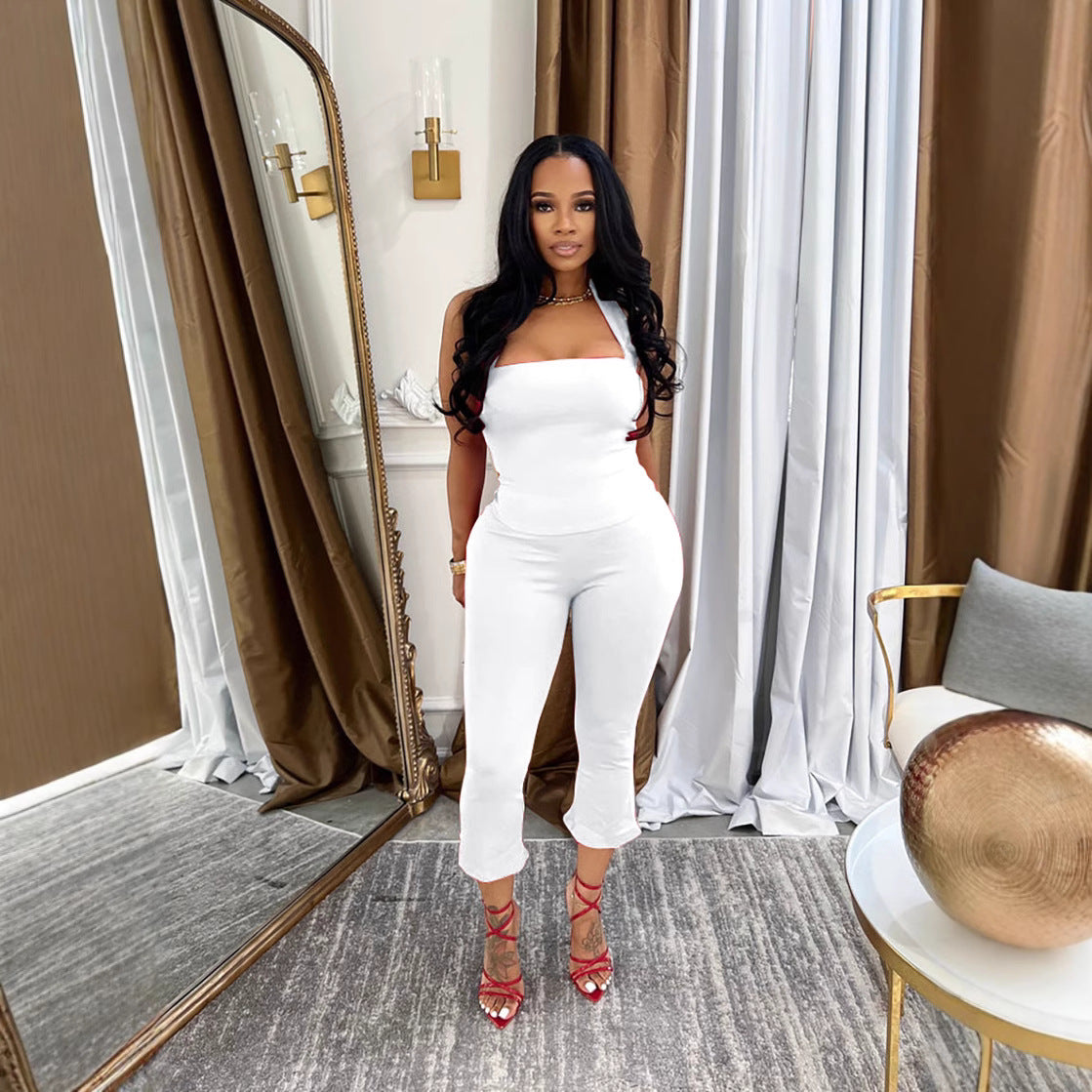 Halterneck Backless Two Piece Pants Set