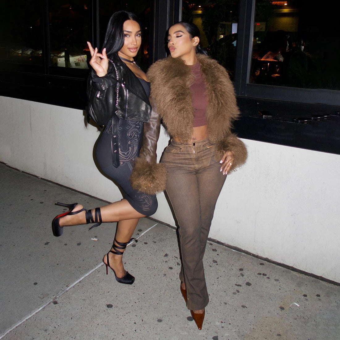 Leather V Fur Neck Coat