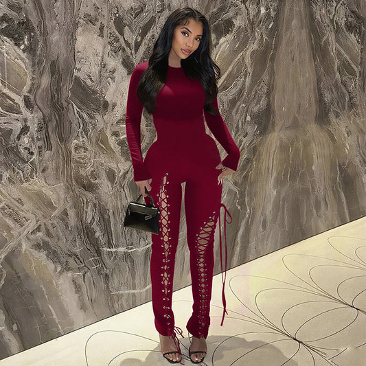 Hollow Out Bandage Skinny Jumpsuit