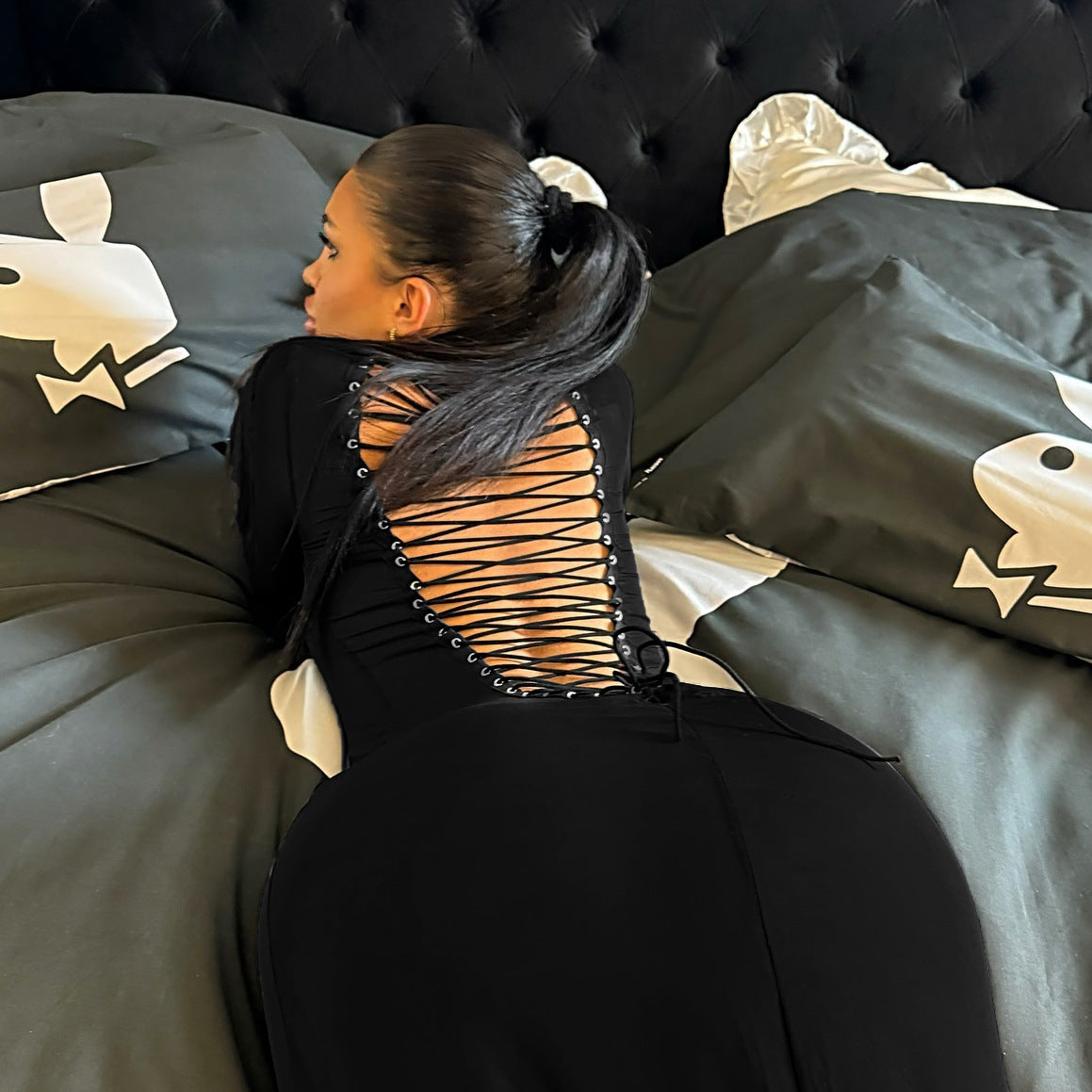 Long Sleeve Bandage Dress Two Way Dress