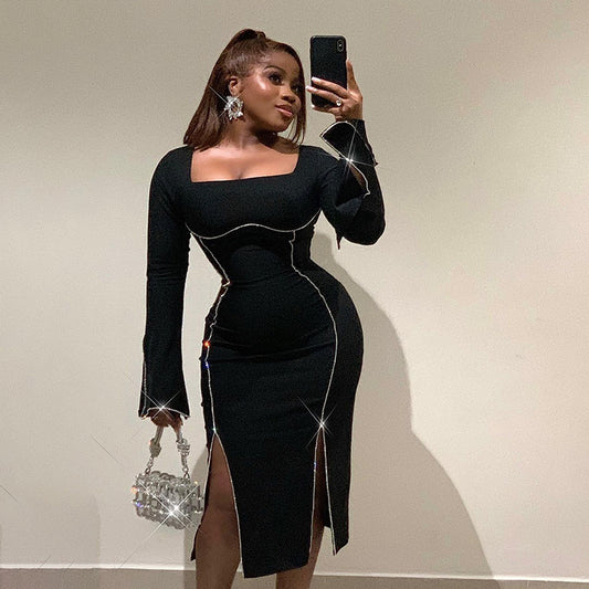 Diamond Long Sleeve Split Dress