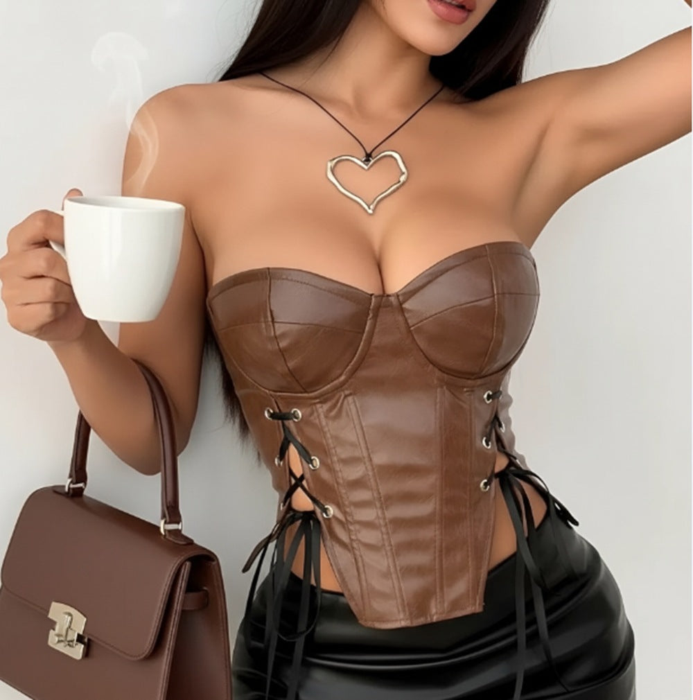 Sexy Tight Tie Up Leather Tank Top