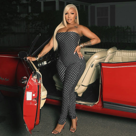 Polka Dots Print Wrap Chest Jumpsuit