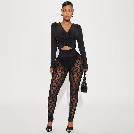 Lace See Through Casual Pants