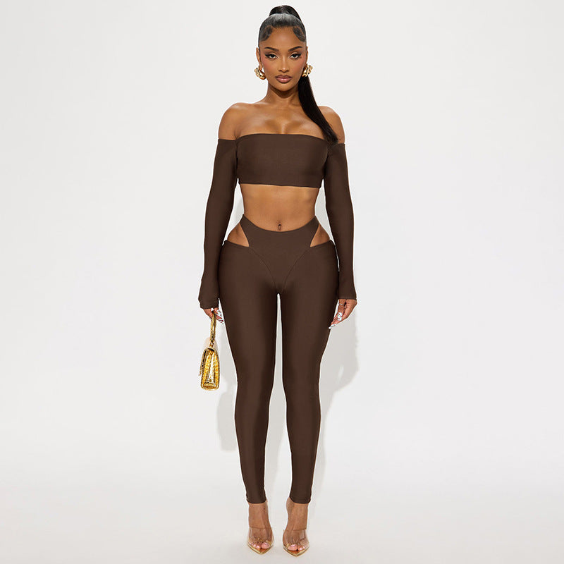 Off Shoulder Long Sleeve Two Piece Pants Set