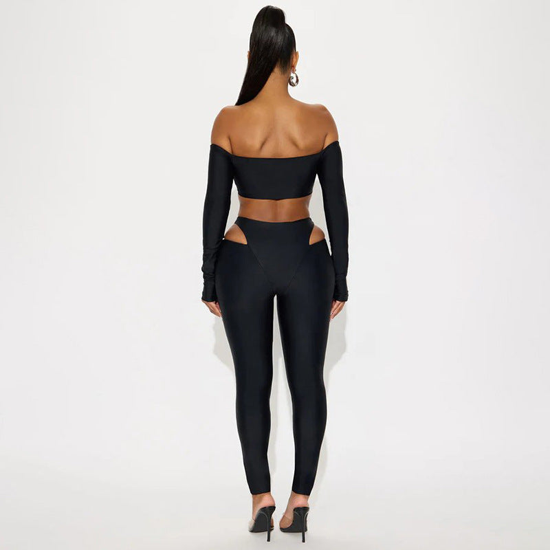 Off Shoulder Long Sleeve Two Piece Pants Set