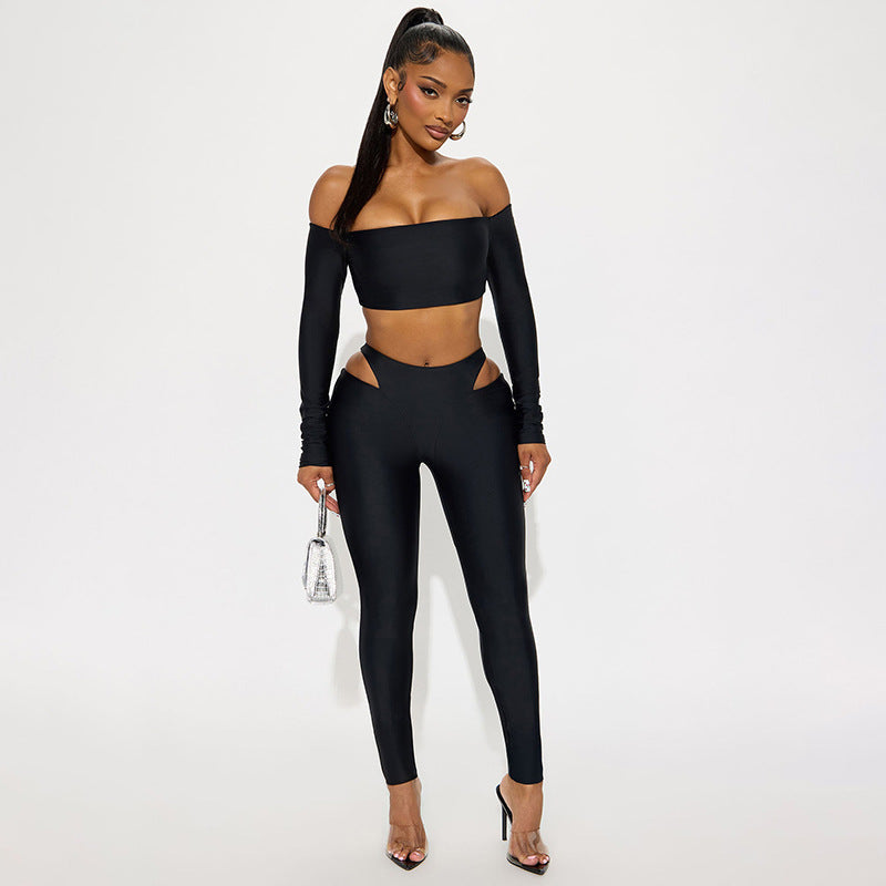 Off Shoulder Long Sleeve Two Piece Pants Set