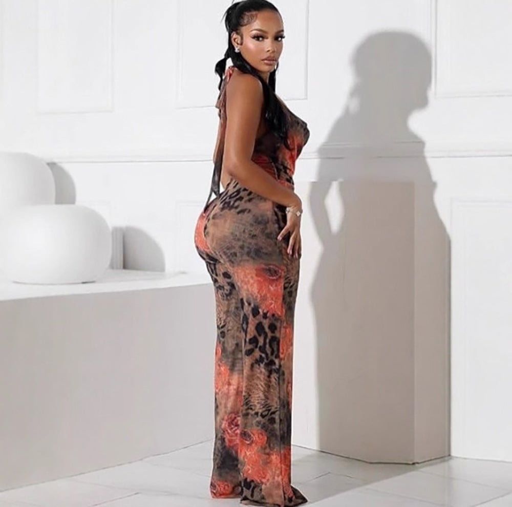 Leopard Print Sleeveless Jumpsuit
