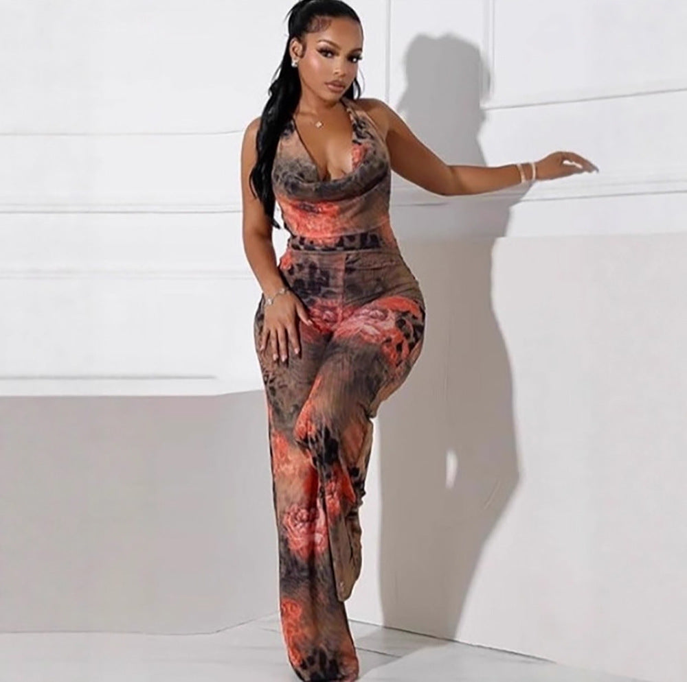Leopard Print Sleeveless Jumpsuit