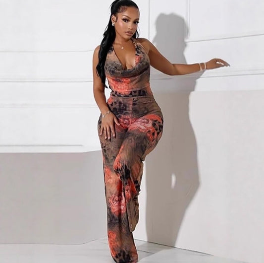 Leopard Print Sleeveless Jumpsuit