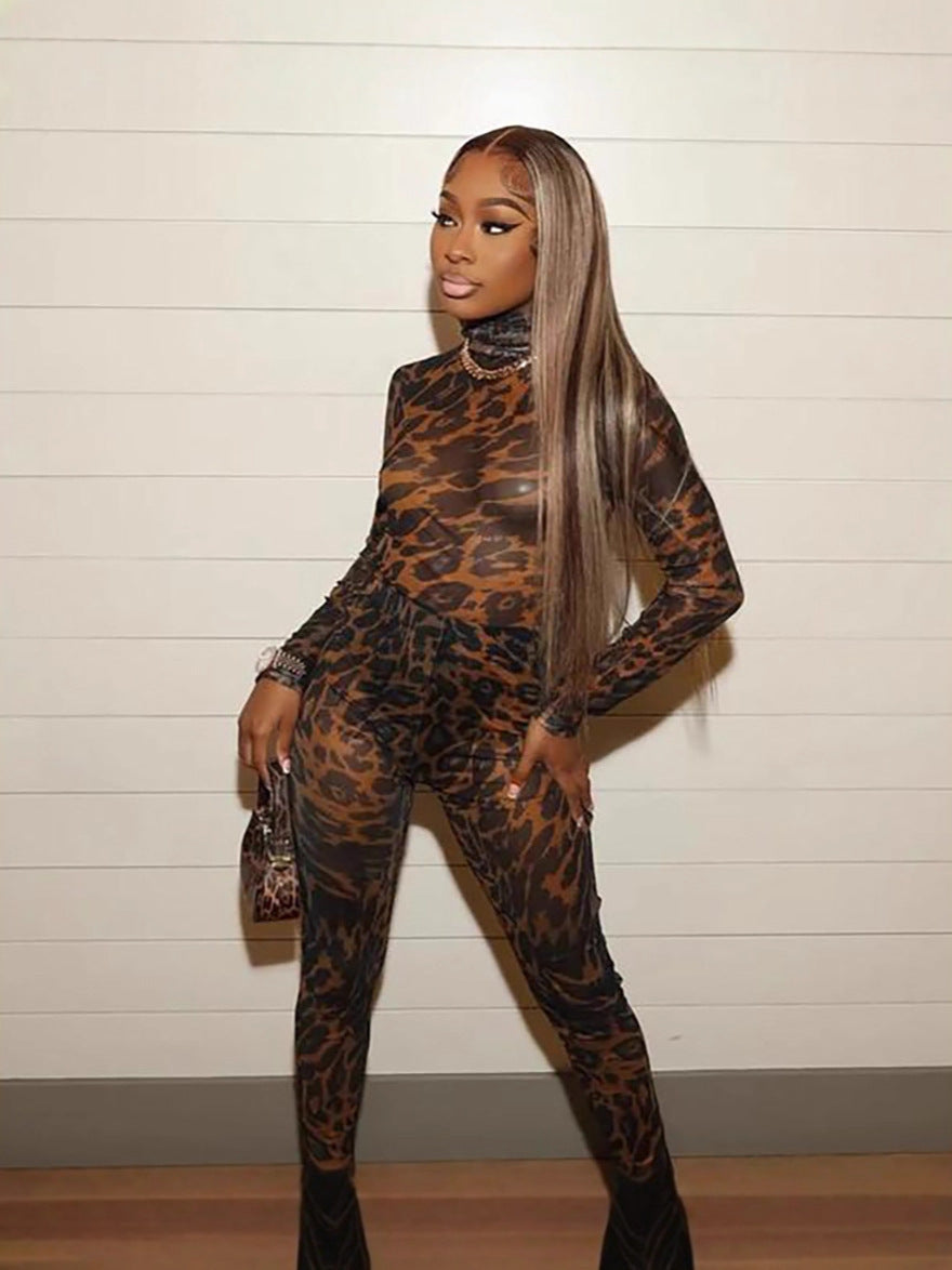 Mesh Leopard Print Jumpsuit
