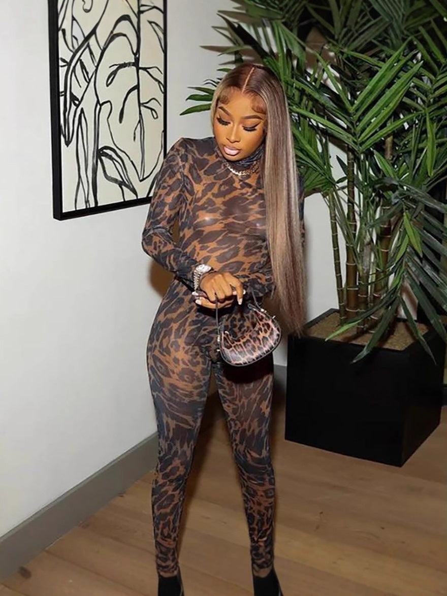 Mesh Leopard Print Jumpsuit