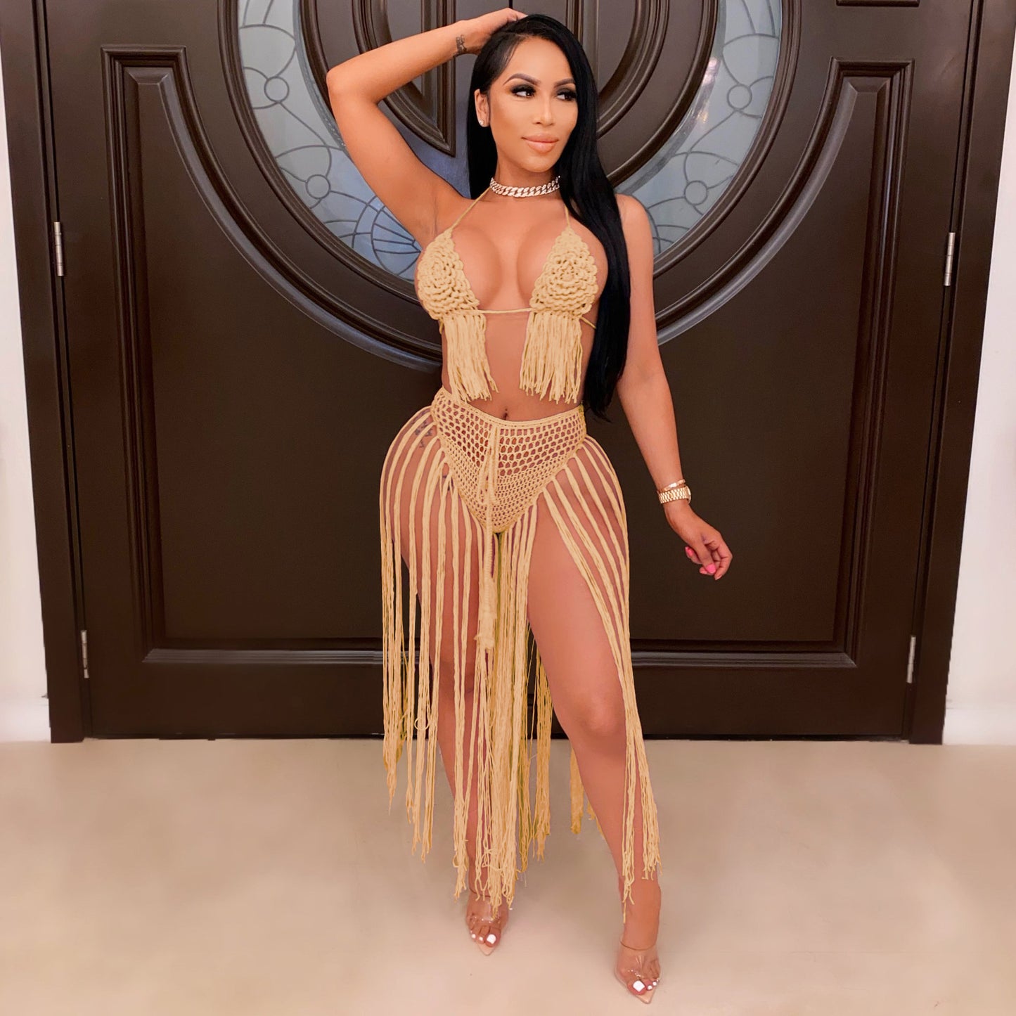 Sexy Crochet Tassel Bikini Hollow Two Piece Sets