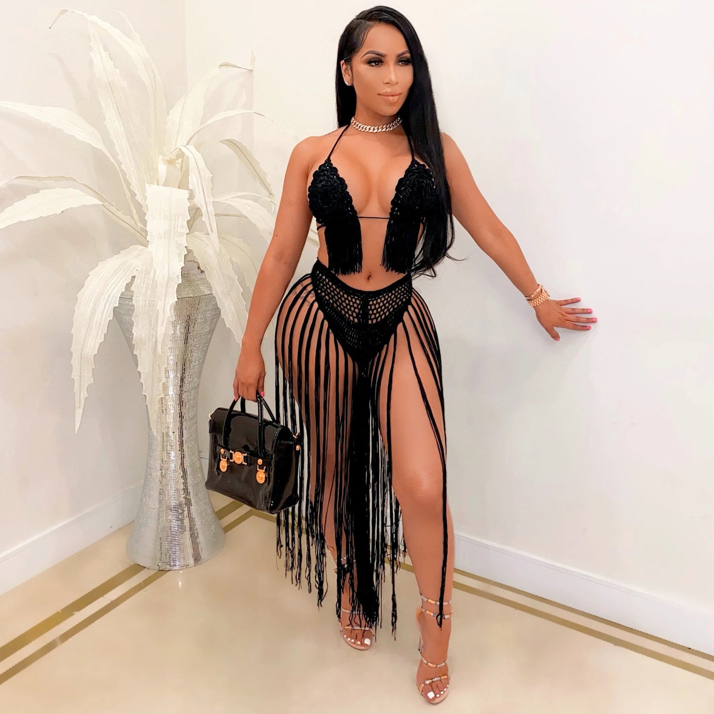 Sexy Crochet Tassel Bikini Hollow Two Piece Sets