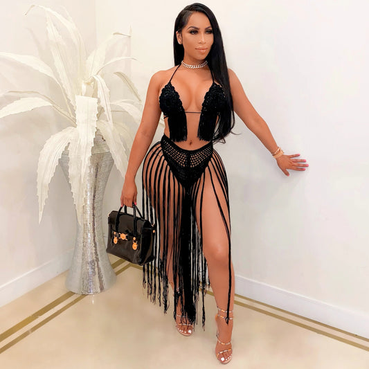 Sexy Crochet Tassel Bikini Hollow Two Piece Sets